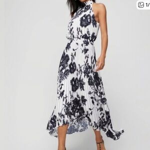 White House Black Market pleated Floral Halter MIDI Maxi Dress Sz 12 New